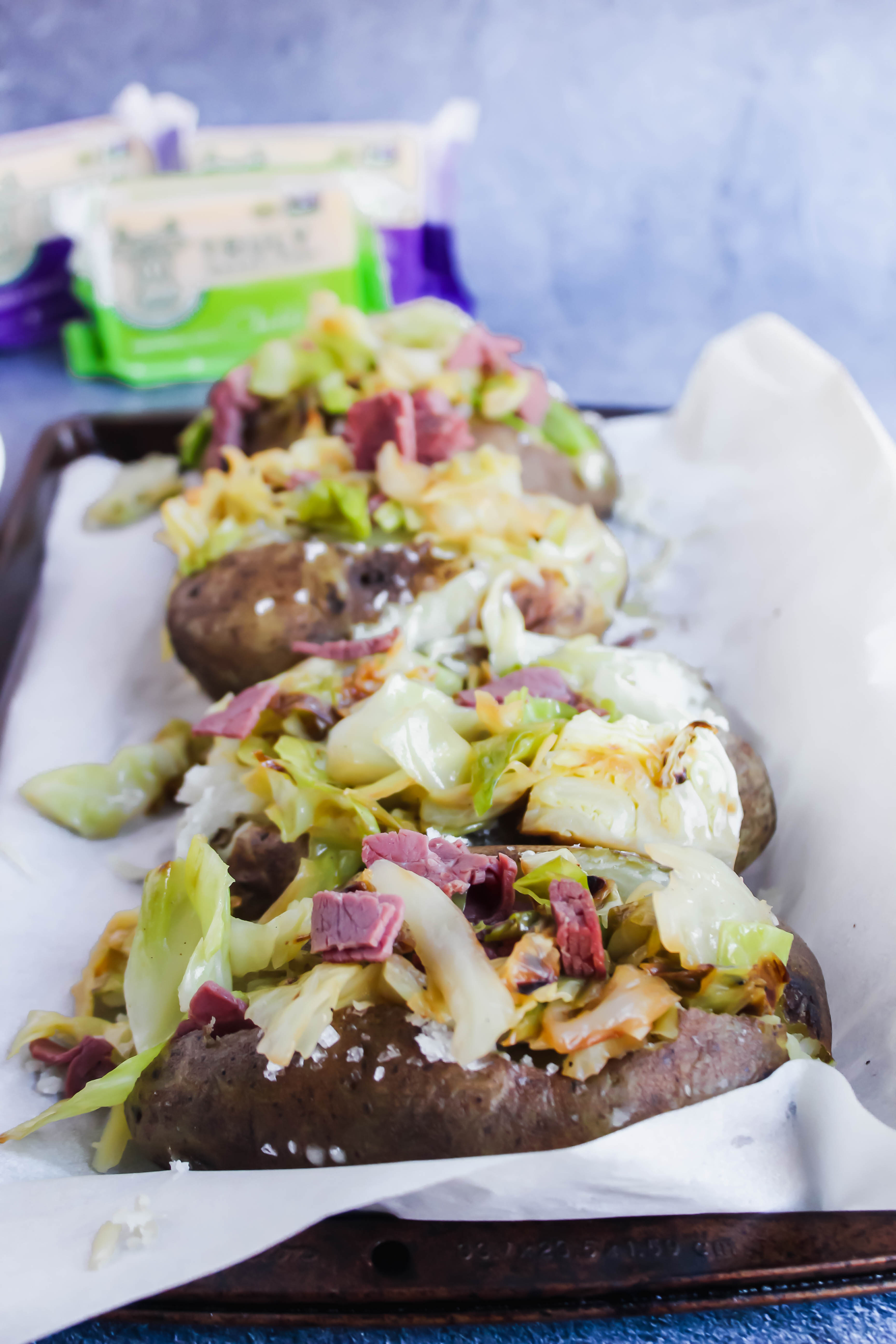 corned beef and cabbage loaded cheddar baked potatoes